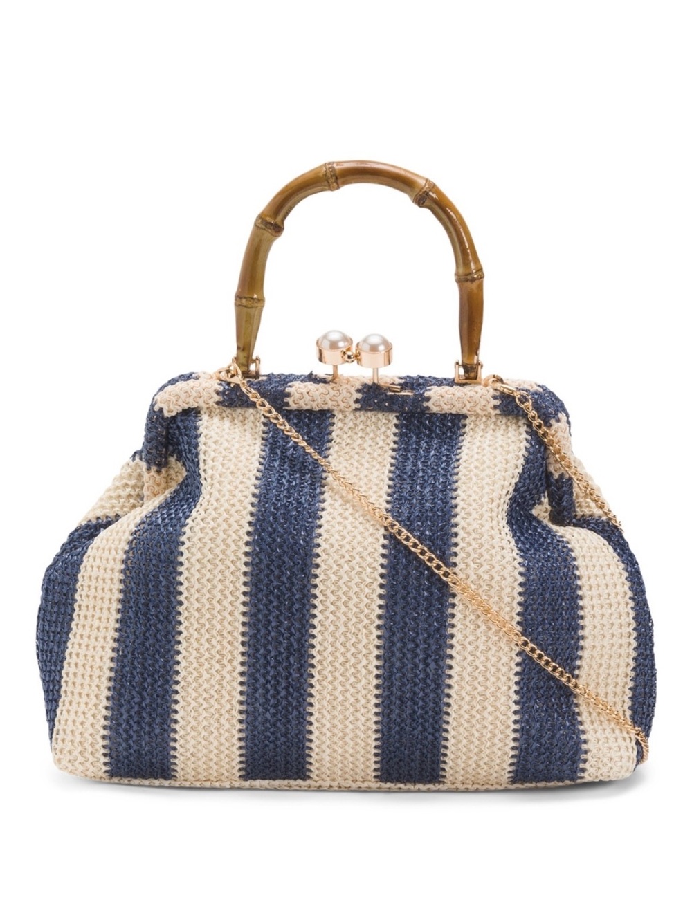 Tommy Bahama Navy and Cream Striped Woven Top-Handle Shoulder Bag - Picture 2 of 7